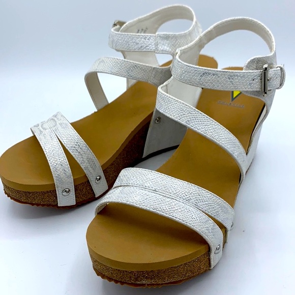 Volatile Strappy Snake Embossed Platform Wedges
